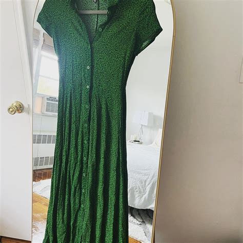 Catherine Malandrino Green Print Shirt Dress Midi Depop