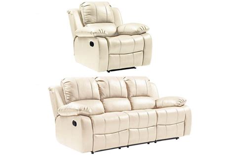 Valencia Genuine Cream Leather Recliner 3 1 Seater Sofa Set