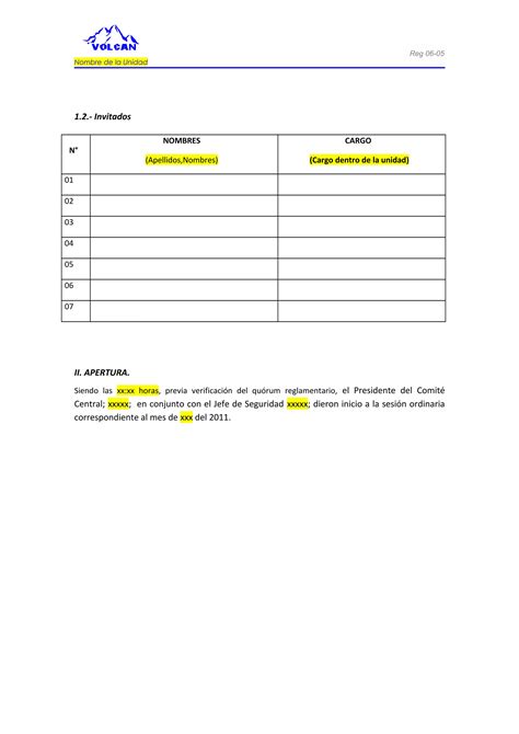 Formato De Acta De Sesi N Ordinaria Del Comit De Seguridad Y Salud