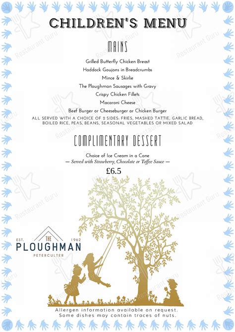 Menu At The Ploughman Restaurant Peterculter