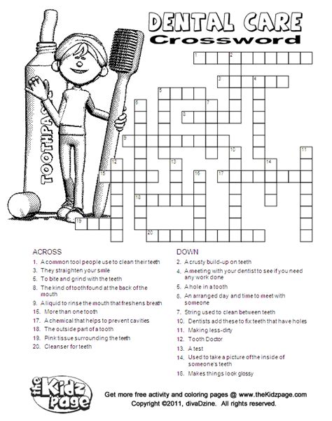 Free Printable Dental Health Crossword Artofit