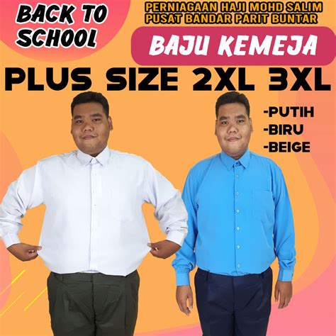 Plus Size Baju Kemeja Sekolah Rendah Menengah Tangan Panjang Long