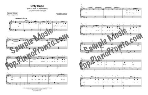 Mandy Moore Only Hope From A Walk To Remember Piano Pronto Publishing