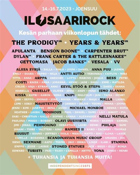 Ilosaarirock Running Order Timetable