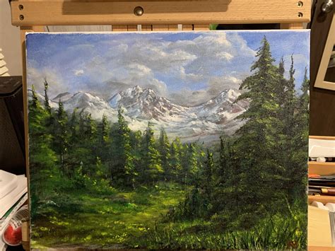 Another painting with clouds, mountains and trees. : r/HappyTrees