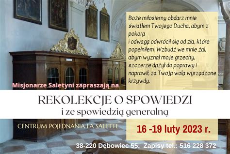 Rekolekcje o spowiedzi z możliwością spowiedzi generalnej 16 19 luty