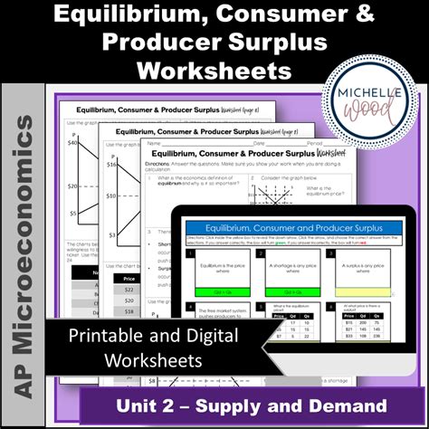 Equilibrium Consumer And Producer Surplus Worksheets Michelle Wood