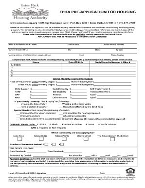 Fillable Online Epha Pre Application For Housing Fax Email Print