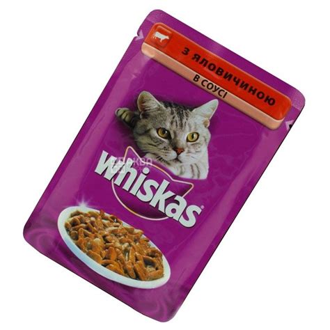 Купити Whiskas, 100 г, корм, для котів, з яловичиною в соусі в АкваМаркет