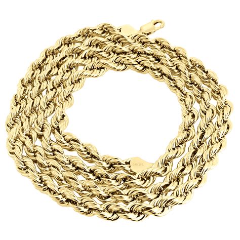 14K Yellow Gold 6mm Hollow Diamond Cut Rope Chain Link Necklace 22 30