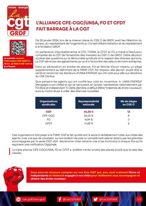 LALLIANCE CFE CGC UNSA FO ET CFDT FAIT BARRAGE À LA CGT CSEC GRDF