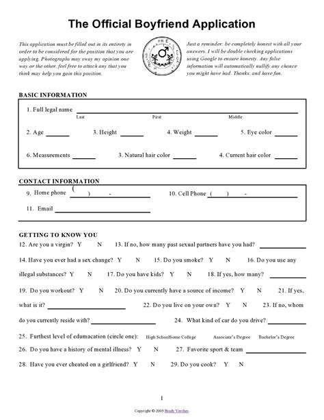 Boyfriend Application Forms