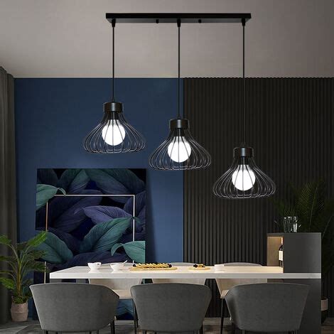 Lustre Suspension Industrielle Cage En M Tal E Cm Noir Lampe De