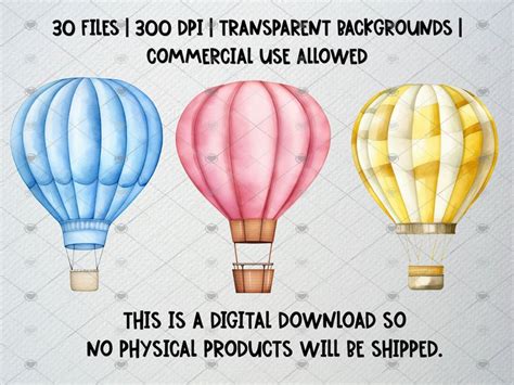 Watercolor Hot Air Balloon Clipart Set Of Png Nursery Decor Air Balloon Clipart Summer