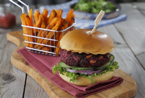 Rainbow Burger With Sweet Potato Fries Vegetarian Society