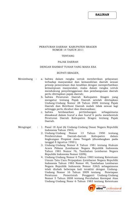 Pajak Daerah Sragen Salinan Pdf