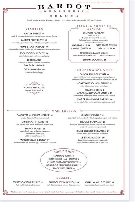 Menu at Bardot Brasserie, Las Vegas, 3730 S Las Vegas Blvd