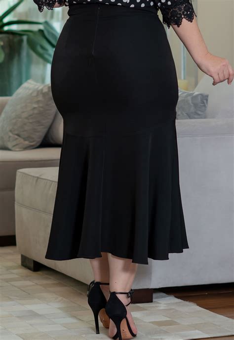 Saia Midi Preta Kauly Plus Size Alfaiataria Franzido Loja Coimbra S