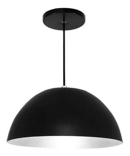 Lustre Luminária Pendente Utron Alumínio Meia Lua 30cm Cores Preto