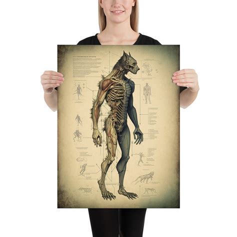 Vintage Werewolf Anatomy Diagram Goth Decor Home Decor Art Etsy