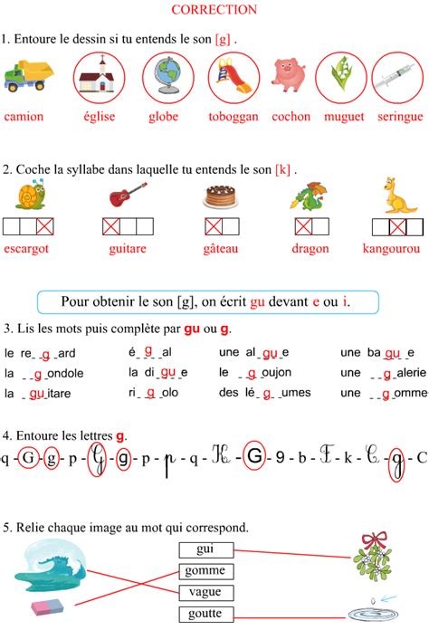 Fiche d exercices à imprimer le son g Apprendre à lire