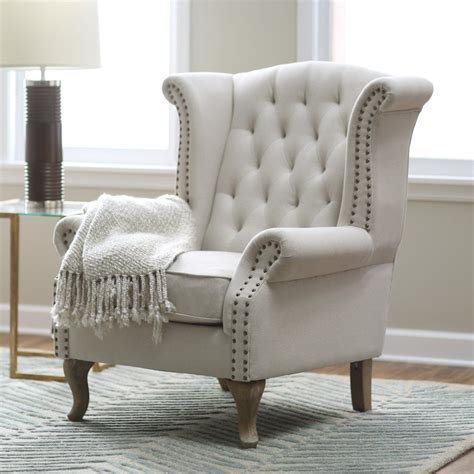 Amazing Chic Light Gray Tufted Fabric Wingback Chair With Kaylin Roll