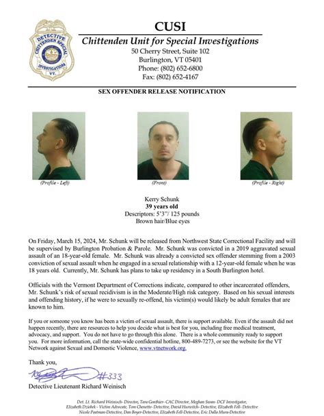 High Risk Sex Offender Release Notification R Burlington