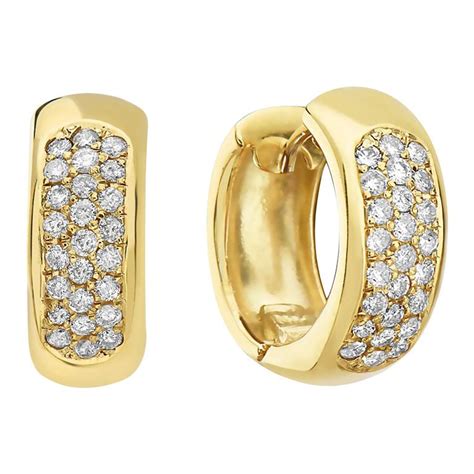 14 Karat Yellow Gold Diamond Huggie Hoop Earring At 1stdibs