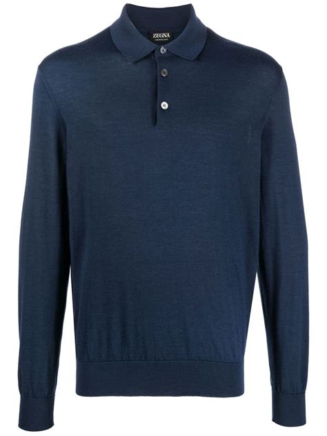 Zegna Long Sleeved Knit Polo Shirt Farfetch