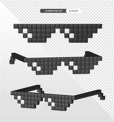 Brille Pixel Art Schwarz In 3d Rendern Transparenten Hintergrund