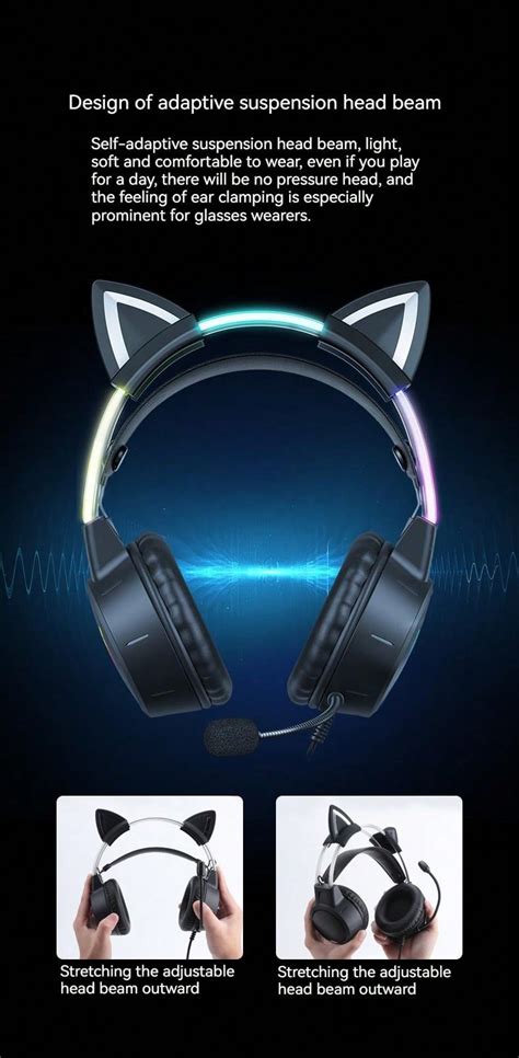 Onikuma X Pro Gaming Headset With Dynamic Rgb Light Detachable Cat