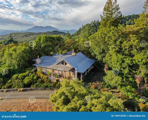 Aerial View Of Cute Classic American Wood House In The Mountain And