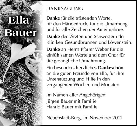 Traueranzeigen Von Ella Bauer Trauerundgedenken De