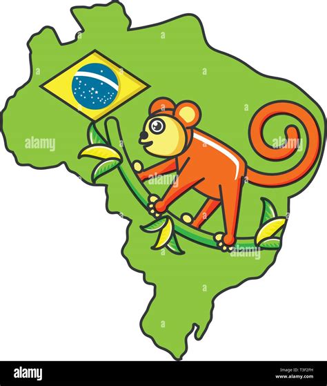 Monkey Animal With Map Of Brazil Vector Illustration Design Stock