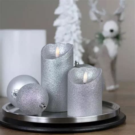 Northlight 4 In Silver Glitter Flameless Battery Operated Christmas Decor Candle Xdc Depot