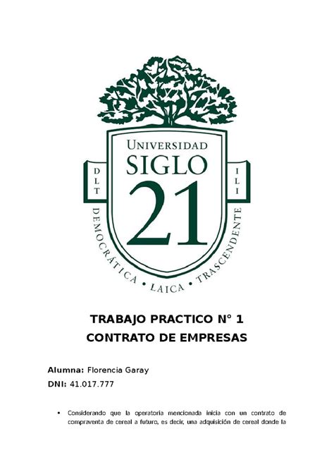 Trabajo Practico N Trabajo Practico N Contrato De Empresas Alumna