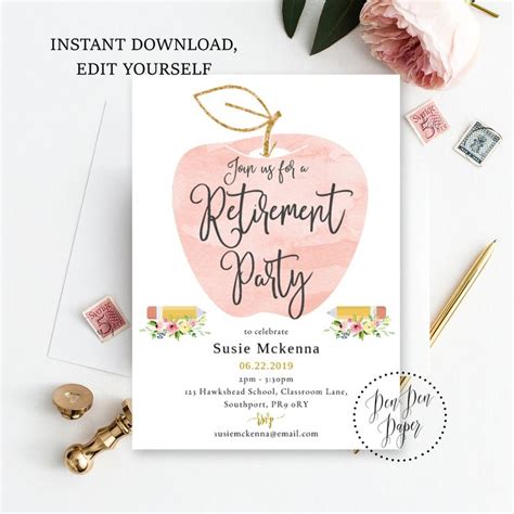 Instant Download Teacher Retirement Party Invitation School Etsy Retirement Party