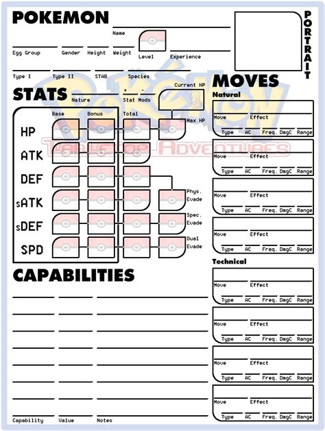 Pokemon Tabletop Adventures Form Fillable Printable Forms Free Online