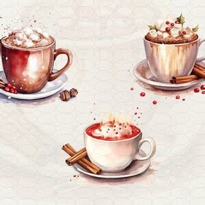 Watercolor Hot Chocolate Clipart 20 Png Watercolor Christmas Clipart Winter Drink Clipart
