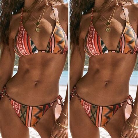 Dam Bh Bikini Set Tie Side Lace Up String Badkl Der Baddr Kt Multicolour L Multicolour L