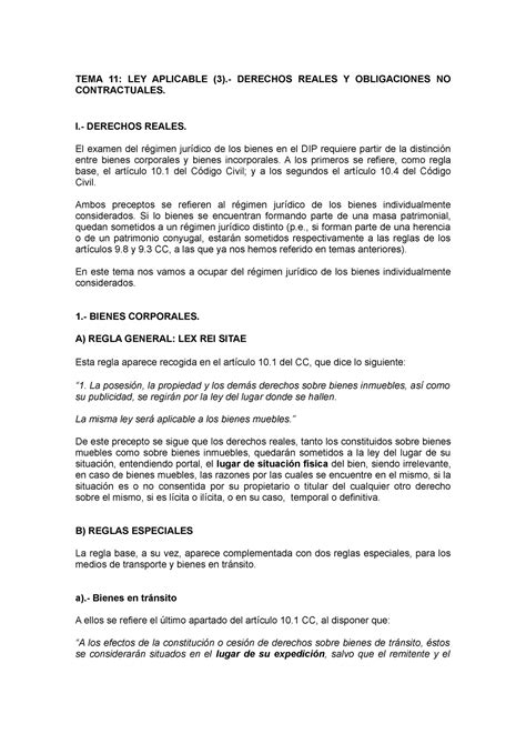 Tema 2 De Contratos Tema 11 Ley Aplicable 3 Derechos Reales Y