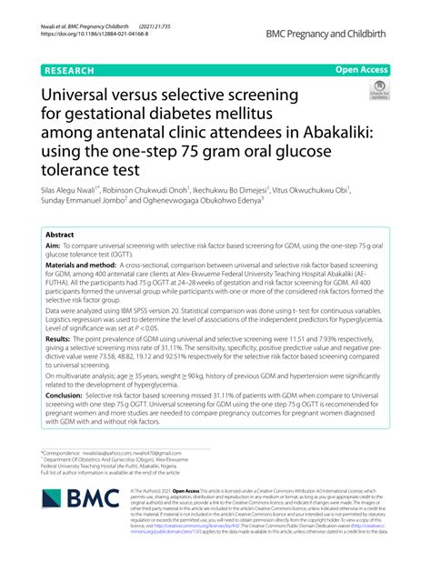 Pdf Universal Versus Selective Screening For Gestational Diabetes Mellitus Among Antenatal