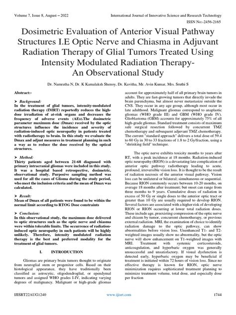 Dosimetric Evaluation Of Anterior Visual Pathway Structures Ie Optic