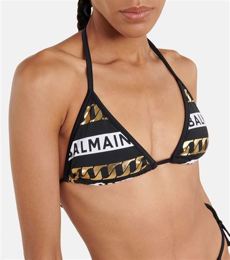 Logo Print Self Tie Halterneck Bikini In Multicoloured Balmain