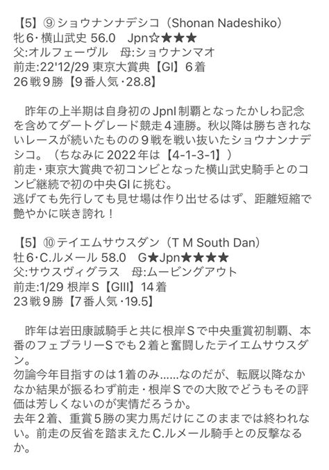碧坂翠🥕💜💛🍅🎪 On Twitter フェブラリーs 出走馬16頭をまとめてみました（後半） 9ショウナンナデシコ横山武史