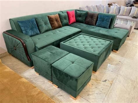 Seater Wooden L Shape Green Corner Sofa Set Without Lounger At Best