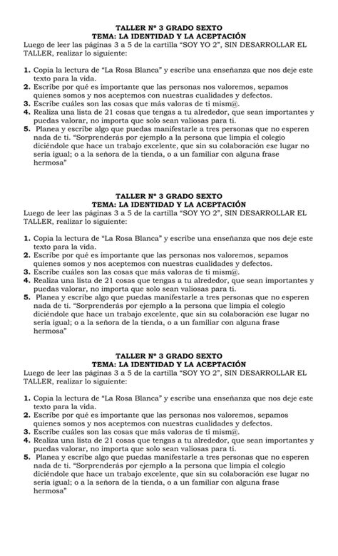 Taller nº 3 grado sexto la identidad y la aceptación PDF Descarga