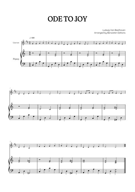 Beethoven Ode To Joy Clarinet Sheet Music W Piano Accompaniment