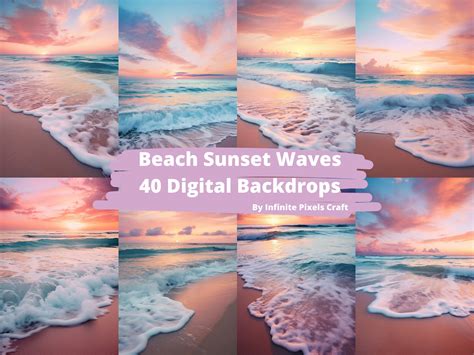 40 Beach Sunset Waves Digital Backdrops, Maternity Background, Beach ...