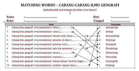 Soal Menjodohkan Bahasa Inggris – Meteor